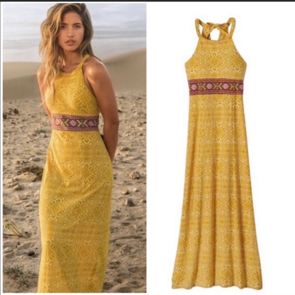 Prana Yellow Maxi Dress with Purple Accents